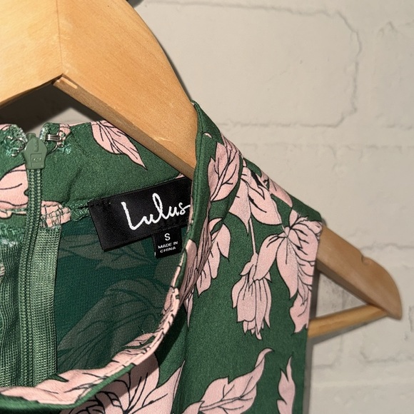 LULU’S dress Pink green floral sleeveless Spring botanical small NEW lined - Picture 4 of 8